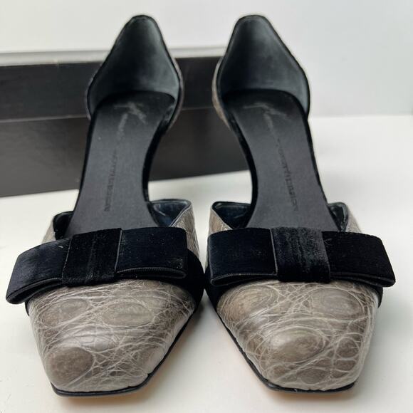 Giuseppe Zanotti Velvet and Croc D'Orsay Holiday Grey Black Dress Pumps - Picture 3 of 12